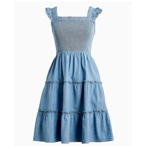 J.Crew cotton denim smocked ruffle sleeve dress size xs